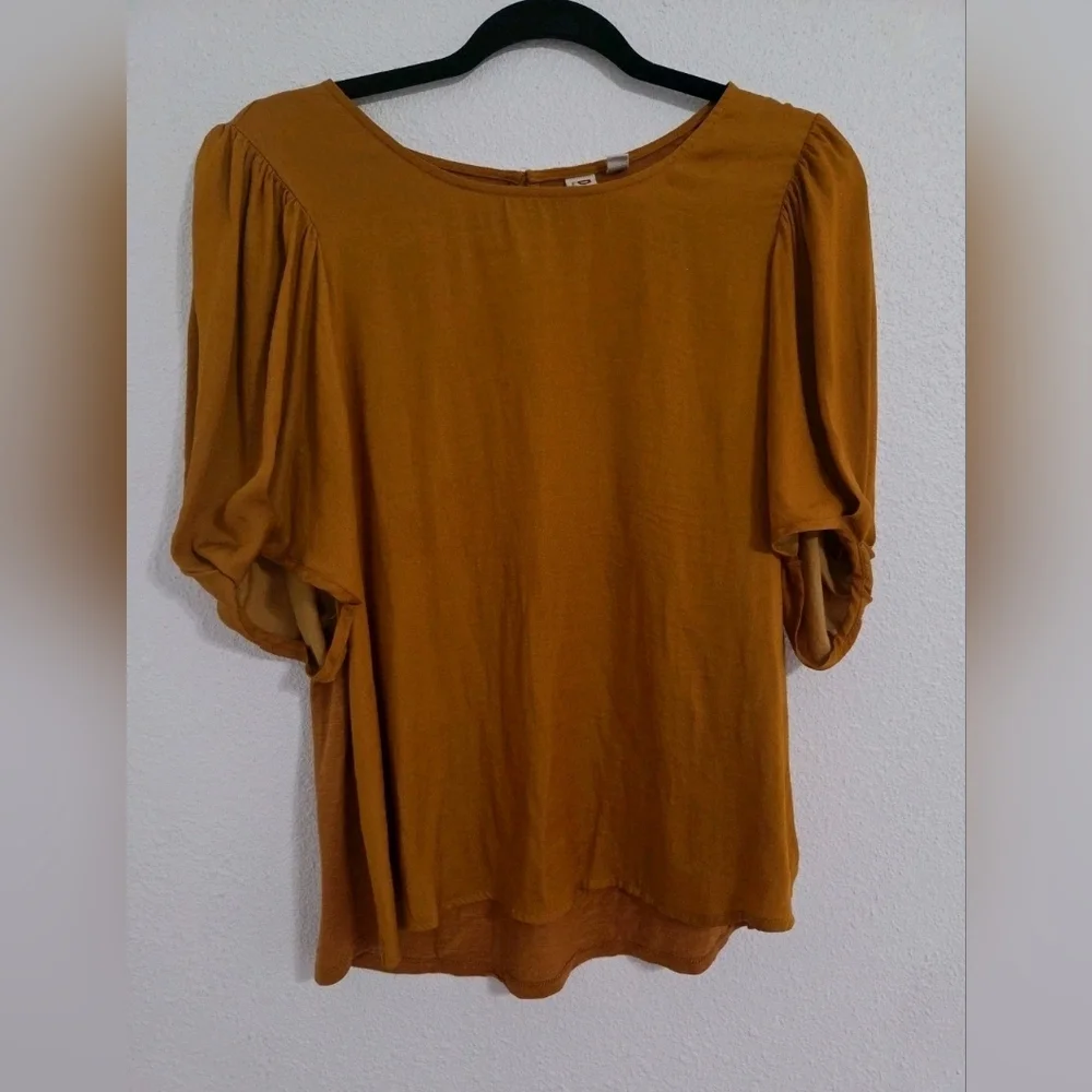 Anthropologie Dolan Mustard Puff Sleeve Top - Picture 2 of 14